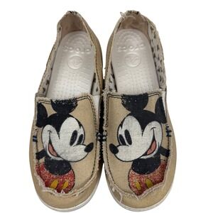 Disney Women's Mickey Mouse Crocs Slip On Canvas Loafer, Tan, Size 7
